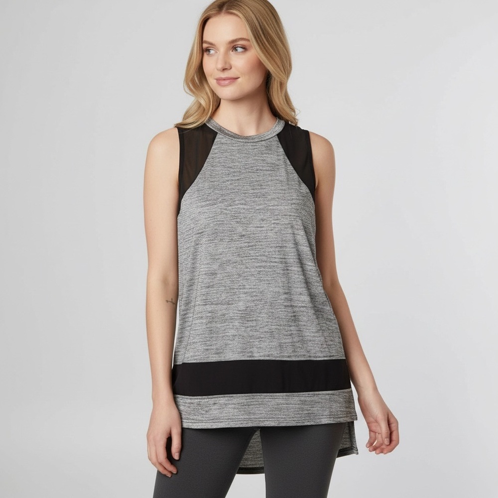 Doe & Rae Gray Marled Mesh Tank Top High Low Hem Tunic M